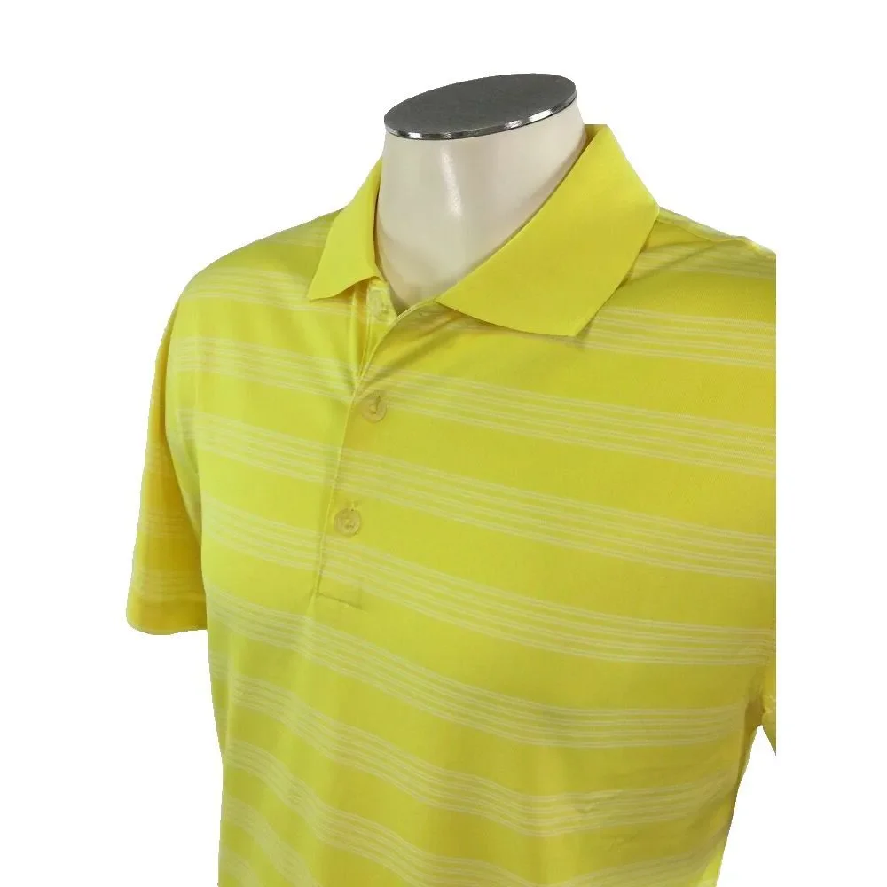 Nike‎ Golf Tour Performance Dri Fit Polo Shirt S Yellow White Stripe Mens Golf